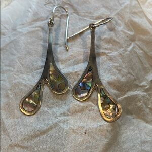 Beautiful Handcut Mexican Abalone 925 Silver Drop Earrings